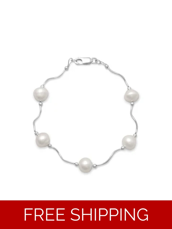 8" Wave Design Bracelet with Cultured Freshwater Pearls